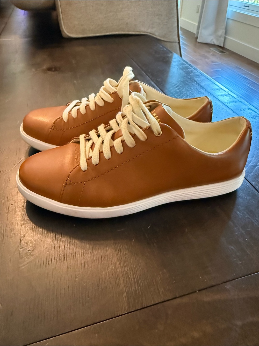 Cole Haan Women's Tan Leather Sneakers with Cream Laces